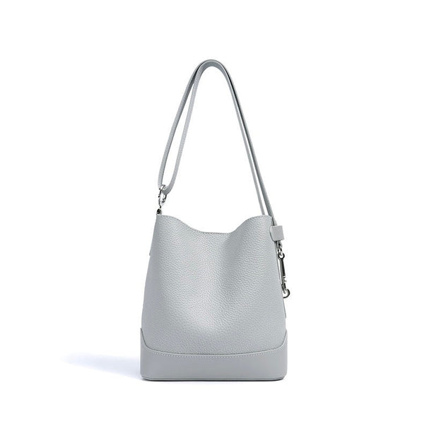 Women’s Genuine Leather Lychee Grain Bucket Shoulder Crossbody Bag
