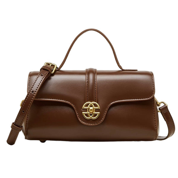 Women's Genuine Leather Top-Handle Bag with Signature Gilded Lock Closure