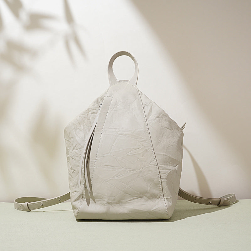Women’s Genuine Leather Niche Pleated Convertible Backpack
