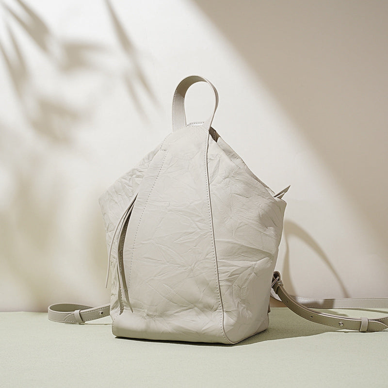 Women’s Genuine Leather Niche Pleated Convertible Backpack