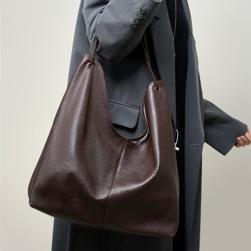 Large Capacity Minimalist Premium Genuine Leather Tote Bag