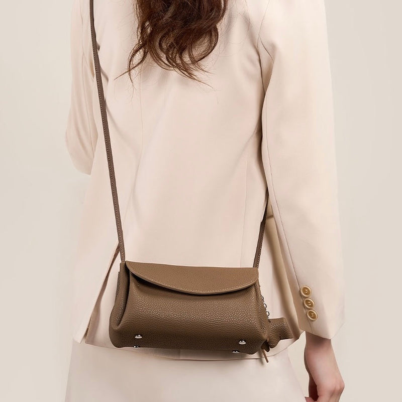 Exquisite Genuine Leather Crossbody Bag with Mini Elephant Pendant