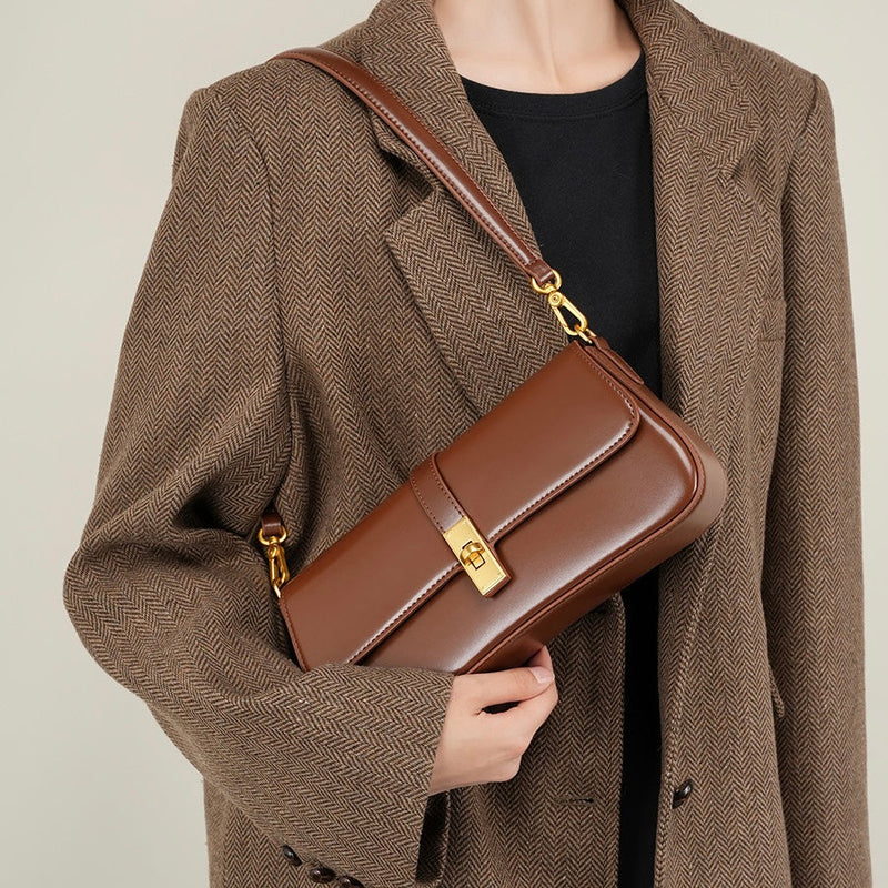 Women’s Genuine Leather Vintage Crossbody Shoulder Baguette Bag