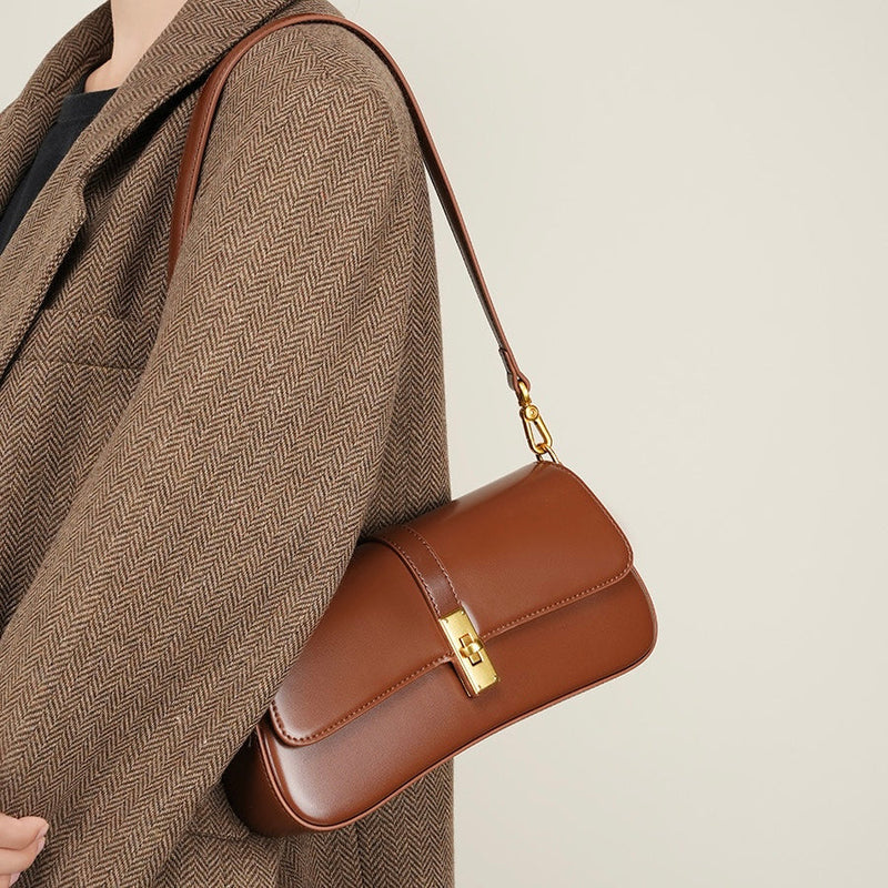 Women’s Genuine Leather Vintage Crossbody Shoulder Baguette Bag