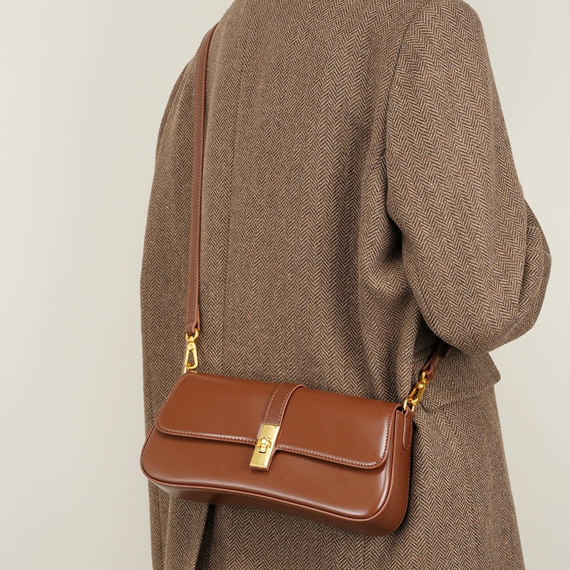 Women’s Genuine Leather Vintage Crossbody Shoulder Baguette Bag