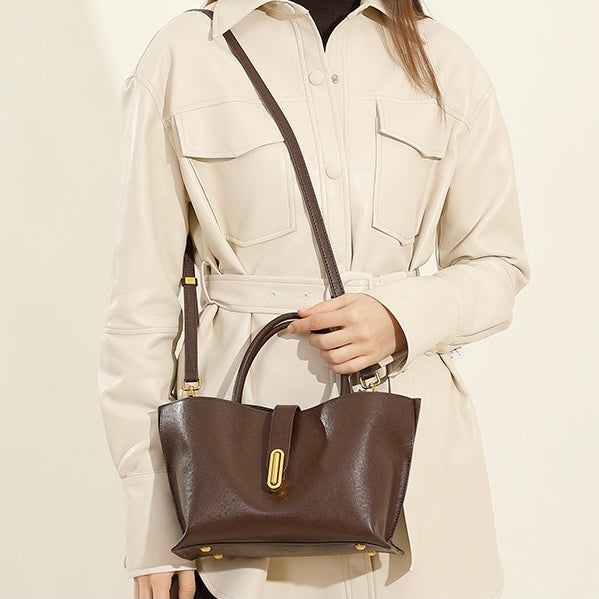 Women's Genuine Cowhide Niche Commuter Crossbody Tote