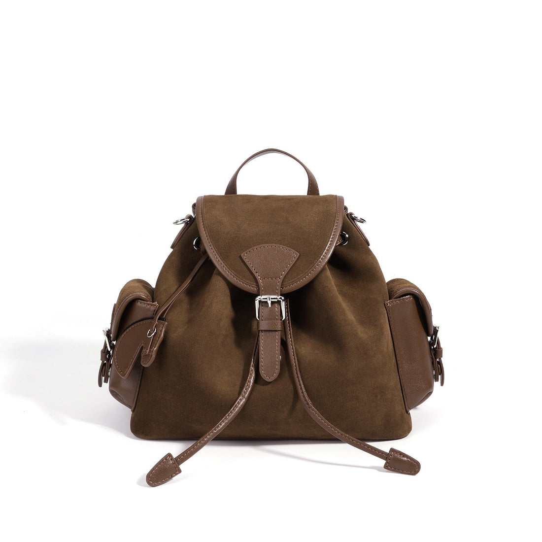 Vintage Suede Genuine Leather Flap Drawstring Backpack