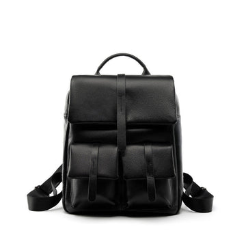 Minimalist Large Capacity Pebbled Genuine Leather Flap Backpack