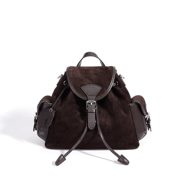 Vintage Suede Genuine Leather Flap Drawstring Backpack