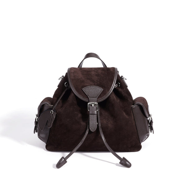 Vintage Suede Genuine Leather Flap Drawstring Backpack