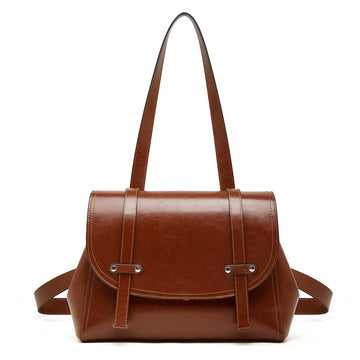 The Oil-Waxed Genuine Leather Convertible Flap Backpack Shoulder Bag